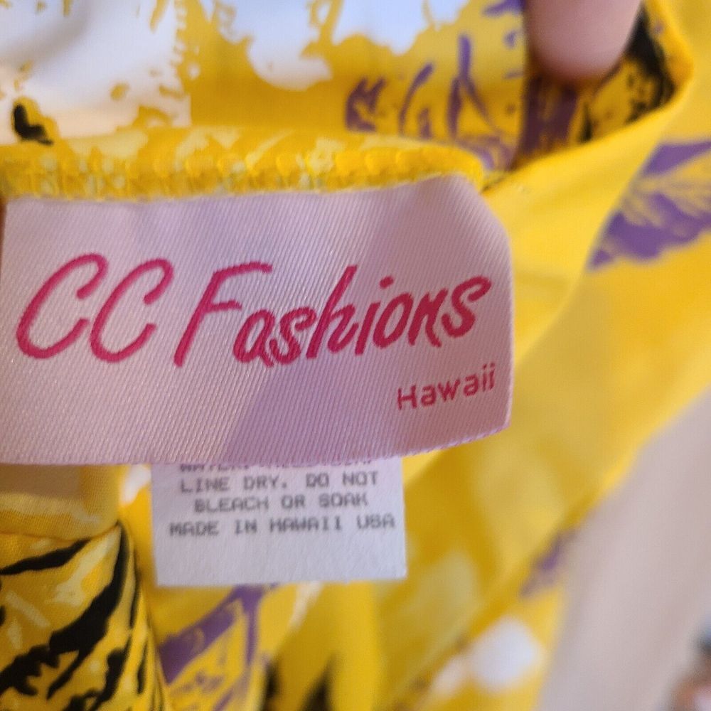 NOS CC Fashions Hawaiian Muumuu Dress Maxi Yellow Floral Ruffles USA Vintage 12 - Picture 8 of 9